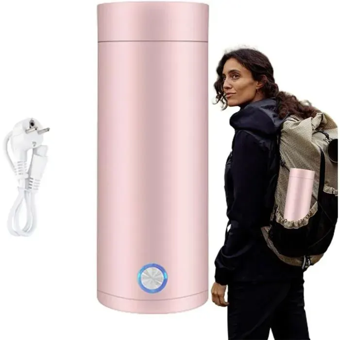 Mini Bouilloire Electrique de Voyage 400 ml Petite Bouilloire Electrique en Acier Inoxydable 3 en 1 Tasse Chauffante Electrique