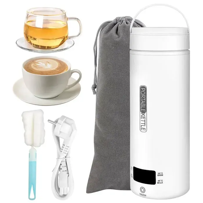 Mini Bouilloire Electrique de Voyage 500 ml 3 en 1 Bouilloire Portable - 4 températures réglables pour Thé Café Lait Camping Voyage