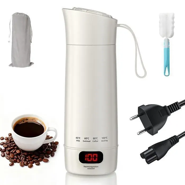 Mini Bouilloire Électrique Portable 400 ml – 3-en-1 4 Températures – Inox 304 Anti-Brûlure à Sec – Idéale en Voyage