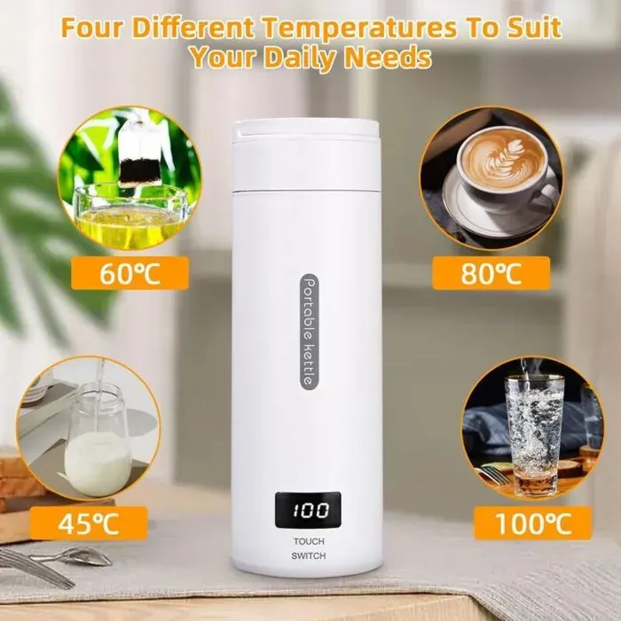 Mini bouilloire électrique portable - PZCC - PZCC - 500 ml - Inox 304 - 4 températures — coloris Blanc