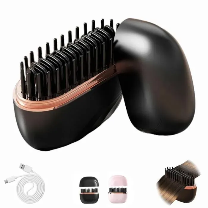 Mini brosse lissante sans fil brosse lissante portable rechargeable contrôle de température à 3 niveaux pour cheveux et