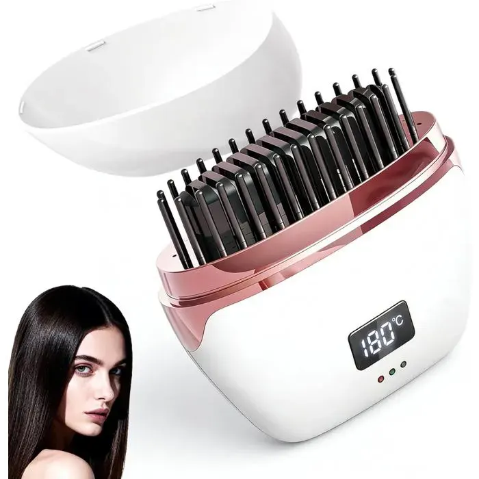 Mini brosse lissante sans fil - ESTAMPILLE - 2-en-1 - Rechargeable USB - 3 températures réglables - Blanc