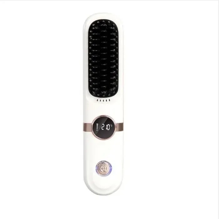 Mini Brosse Lissante Sans Fil Portable - Céramique 3D Anti-Brûlure Température Intelligente Blanc