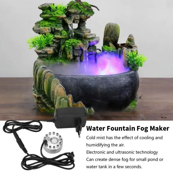 Mini Brumisateur de Brouillard Atomiseur Ornement Fontaine dEau avec 12 Lumières Décoration (EU 100‑240V) -CHD