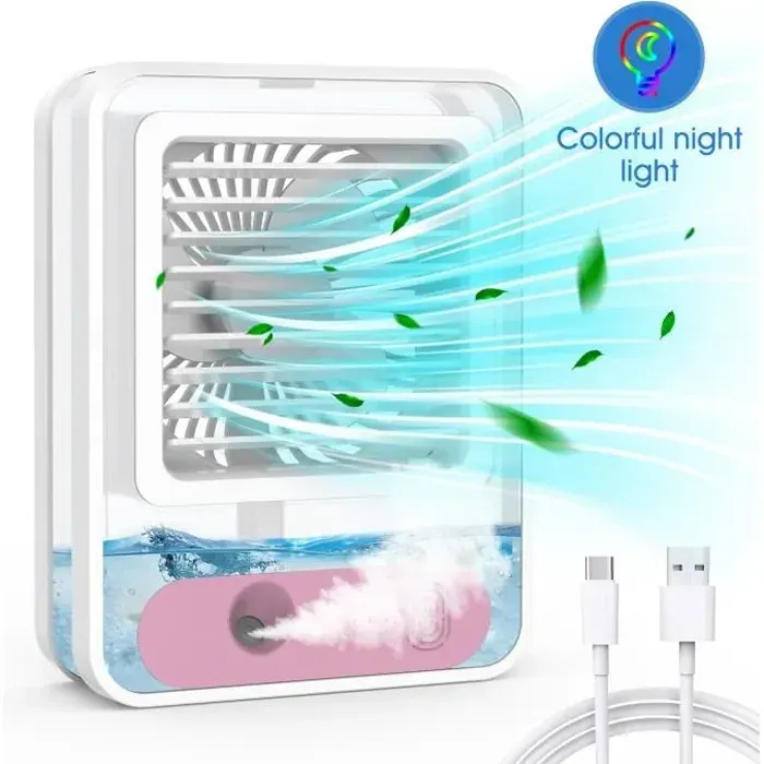 Mini Climatiseur Portable Ventilateur Silencieux Chambre Climatiseur Mobile Rechargeable USB Petit Humidificateur Air 2500mAh