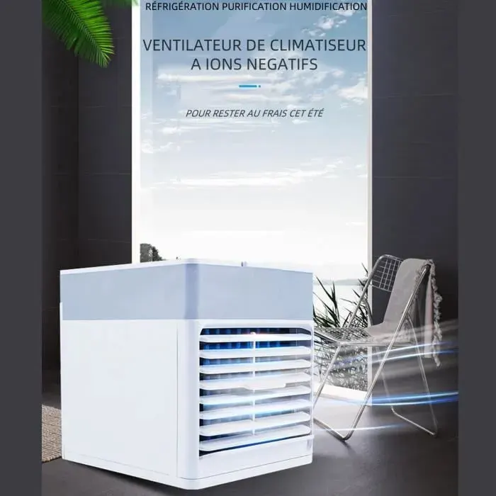 Mini climatiseur - Vvikizy - Blanc - ABS - Réservoir deau 500ml - Réglage 3 vitesses - Design veilleuse - 5V - 147 x 166 x 162cm