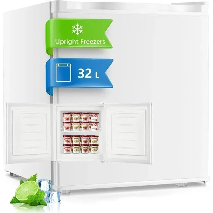 Mini Congélateur 32L Pieds Réglables en Hauteur Économie dÉnergie et Silencieux pratique dans le Bureau/Hôtel/Maison Blanc
