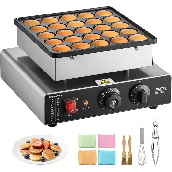 Mini Crêpière Électrique Appareil À Pancakes Capacité 25Pcs De 43 Mm De Diamètre Machine À Poffertjes Dorayaki Grille Anti[AA230]