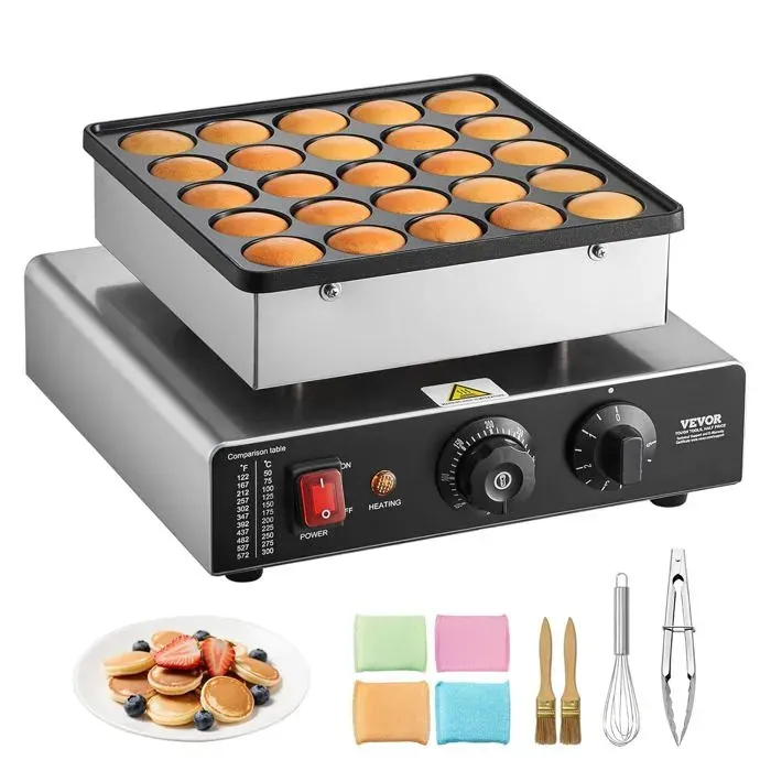 Mini Crêpière Électrique Appareil À Pancakes Capacité 25Pcs De 43 Mm De Diamètre Machine À Poffertjes Dorayaki Grille Anti[PE60]