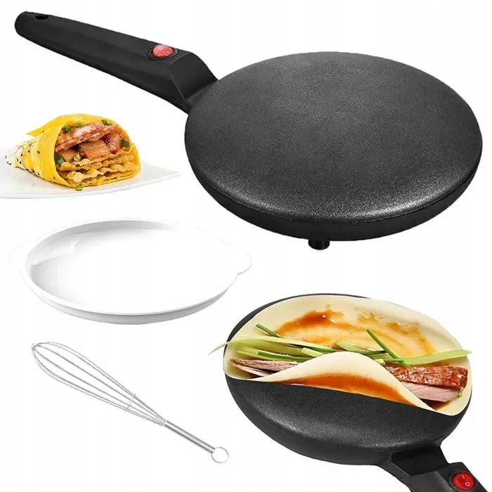Mini crêpière électrique-Crêpière antiadhésive-600 W-Surface 20 cm-Contrôle automatique-Voyant LED-Multifonction-Portable-Noir