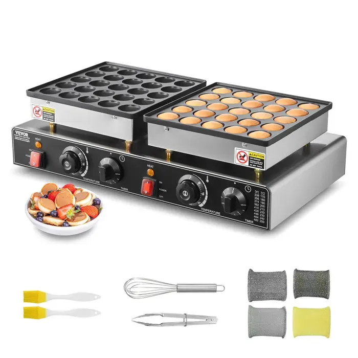 Mini Crêpières Hollandaises Antiadhésives-VEVOR-en Acier Inoxydable-50 pcs-1800 W-Température et Temps Réglable — coloris Argent