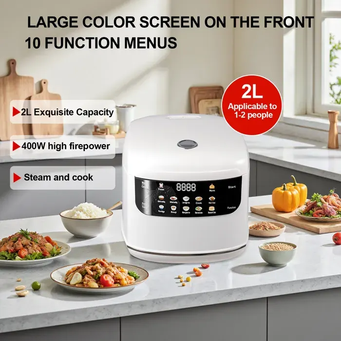 Mini cuiseur à riz 2L – 400W 1-3 personnes – Revêtement antiadhésif écran digital minuterie - Pour studio appartement