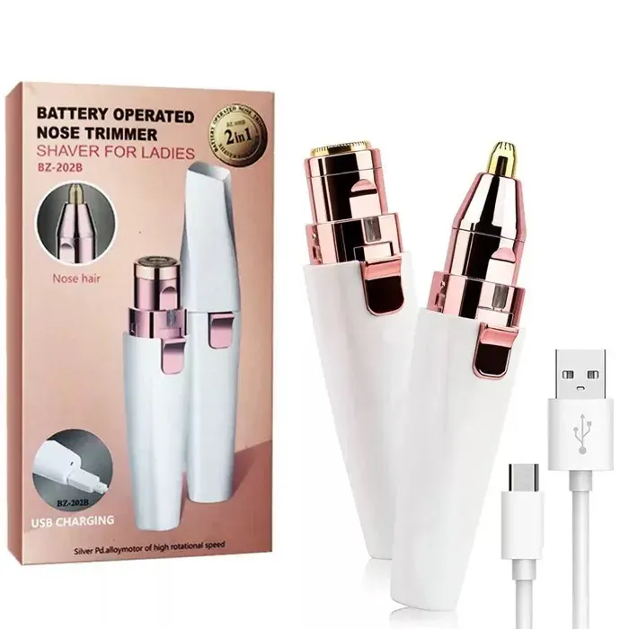 Mini épilateur électrique 2-en-1 rechargeable – 2 têtes épilation + rasage portable – Blanc