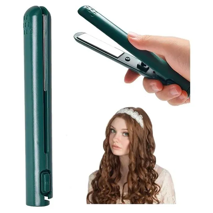 Mini fer 2-en-1 lisseur et boucleur 17 x 35 x 35 cm - Appareil coiffure compact de voyage - Vert