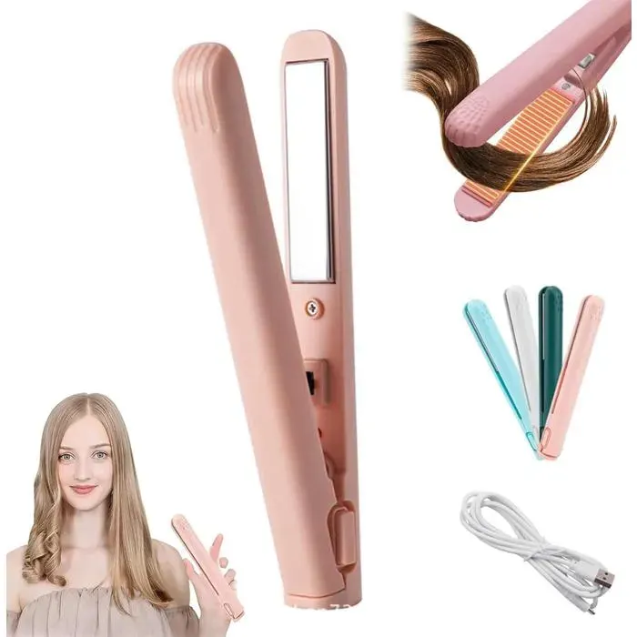Mini Fer a Friser a Double UsageComb Petites Boucles Mini a Friser Et Fer Plat Baguette a Friser De Voyage Portable Pour Cheveux