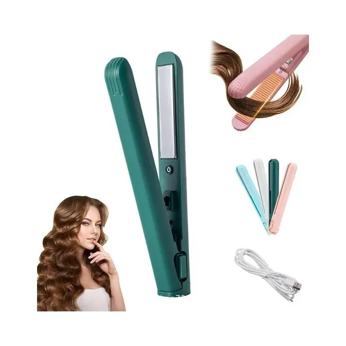 Mini fer à lisser et boucler - revêtement céramique - vert - portable - compact - pour coiffage des cheveux à la maison en voyage