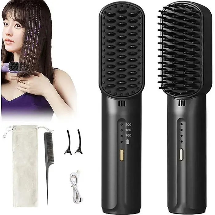 Mini fer à lisser Glättbürste Haarglättungsbürste sans fil et Portable fer à lisser de Voyage batterie Rechargeable LISSEUR