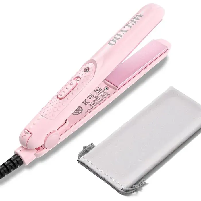 Mini Fer À Lisser Pour Cheveux Courts Portable Voyage Mini Lisseur Température Réglable Double Tension Rose[L42]