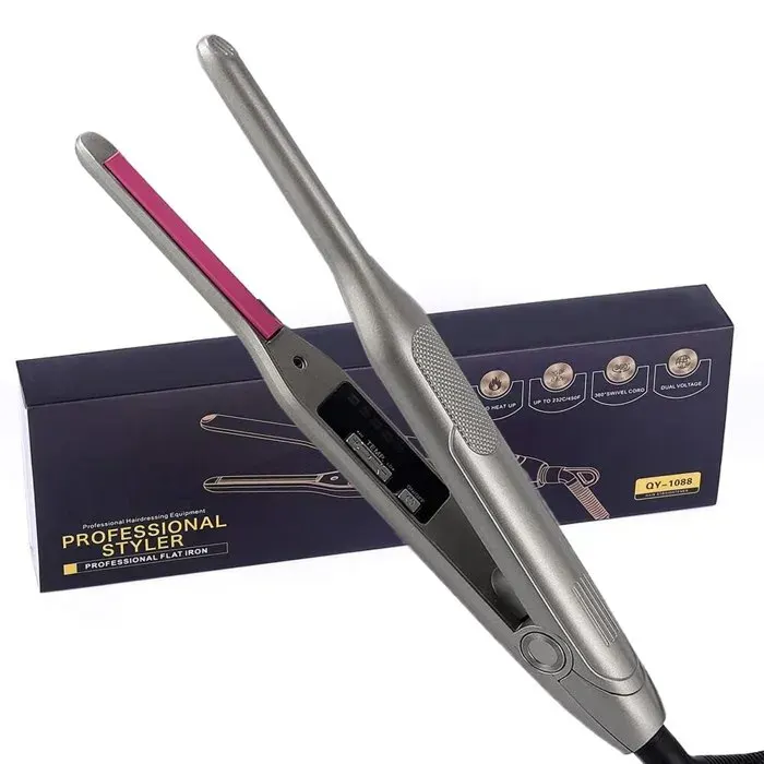 Mini fer à lisser pour cheveux courtsplaque en titanecrayon finfer platvoyagedouble tensionoutils de coiffure-EU-Rouge