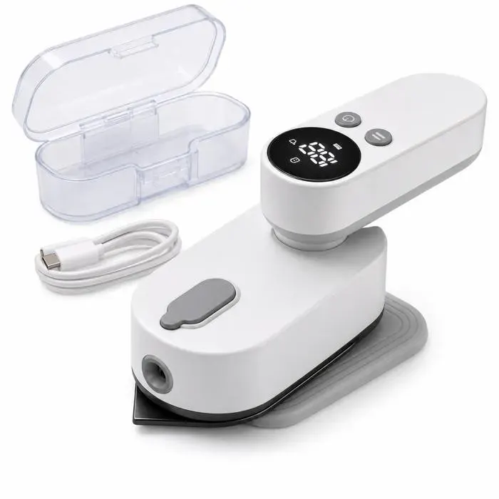 Mini fer à repasser sans fil AOP avec brume ultrasonique écran digital 3 températures 120 à 160 °C USB-C pliable blanc