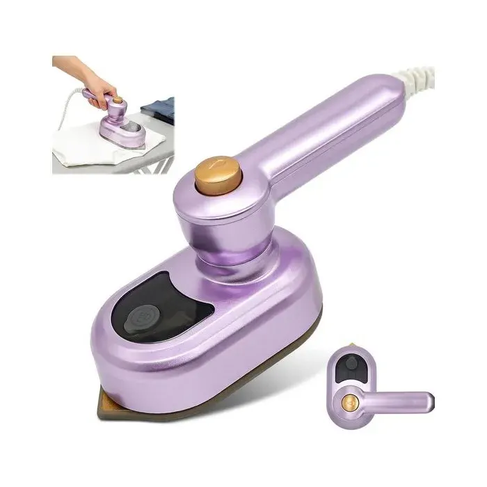Mini fer à vapeur de voyage - 50 ml - violet - 2 en 1 - avec LED - pour repasser vêtements à la maison en déplacement