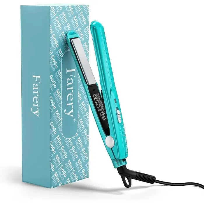 Mini Fer Plat Céramique pour Cheveux Courts et Franges BoucléesLégers et PortablesTension Mondiale pour les VoyagesBleu