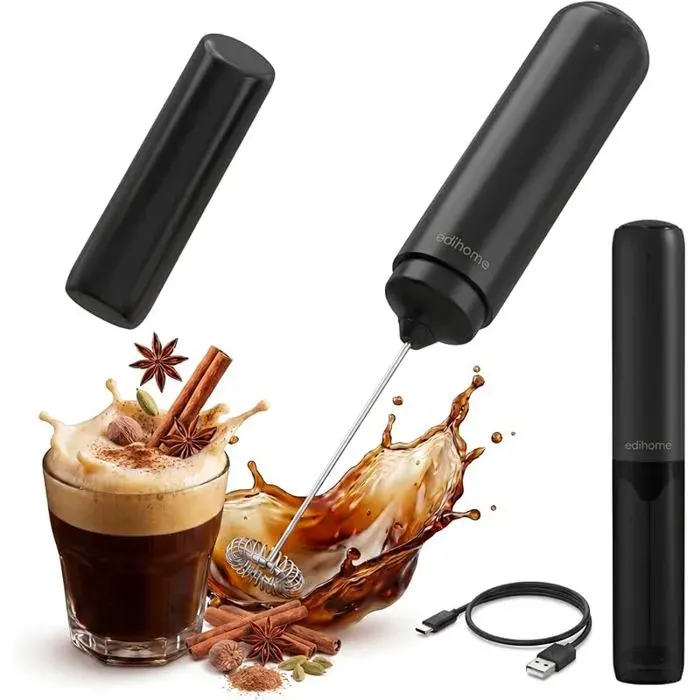 Mini fouet électrique rechargeable pour café– Noir mousseur lait avec Li‑ion intégrée MOUSSEUR A LAIT