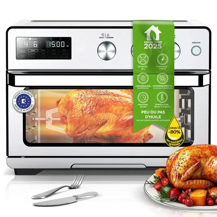 Mini four & Airfryer - TURBOTRONIC - AF32DRD - 32 L - Sans huile - 12 programmes