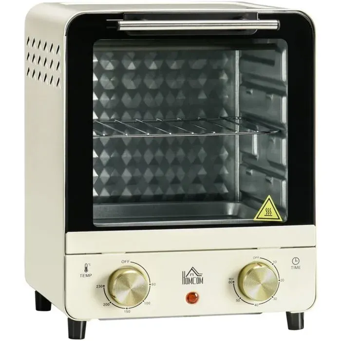 Mini four capacité 15 L plaque de cuisson et grille réglables en hauteur 1000 W blanc crème