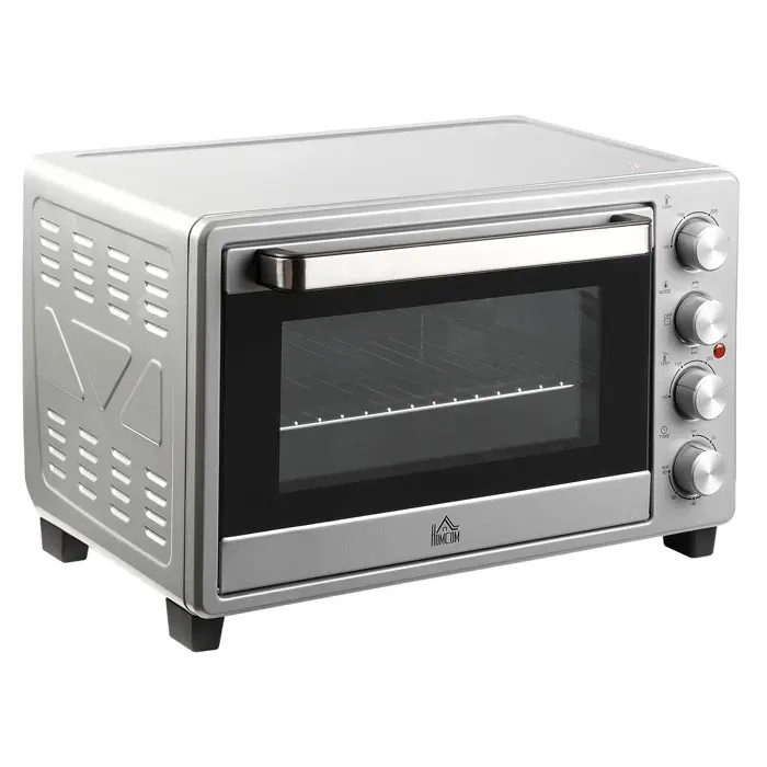 Mini four électrique 32 L 1600 W 100-230 C minuterie 60 min 3 modes plaque grille ramasse-miettes argent