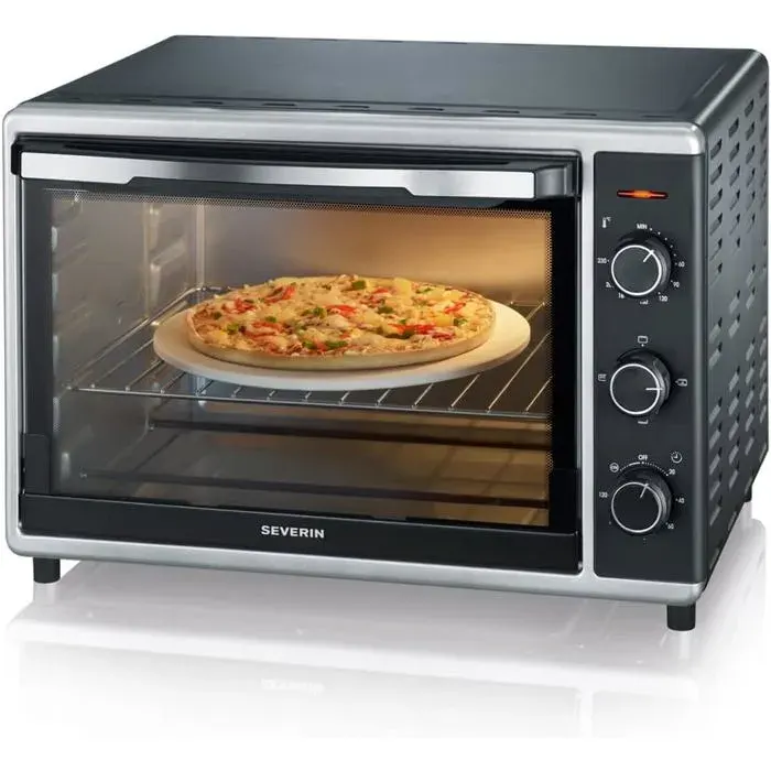 Mini-Four Électrique - GATO NEGRO - 42 L - Chaleur Tournante - Pierre à Pizza - Tournebroche