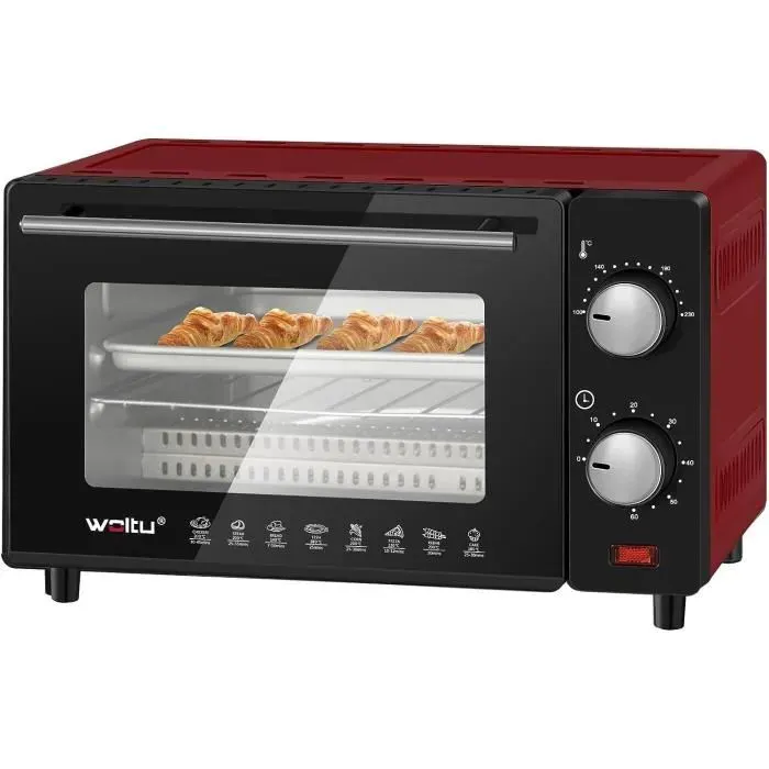 Mini Four électrique WOLTU - 10L - 650W - Rouge - Multifonctionnel