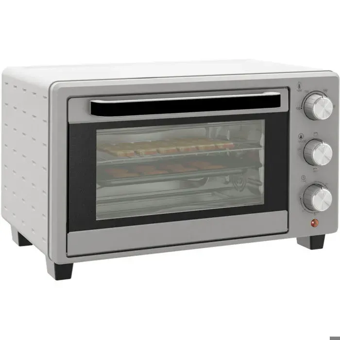 Mini-four four grille-pain de 21 L avec 1 grille et 1 plaque de cuisson 3 modes de cuisson 100 °C à 230 °C inox verre argent