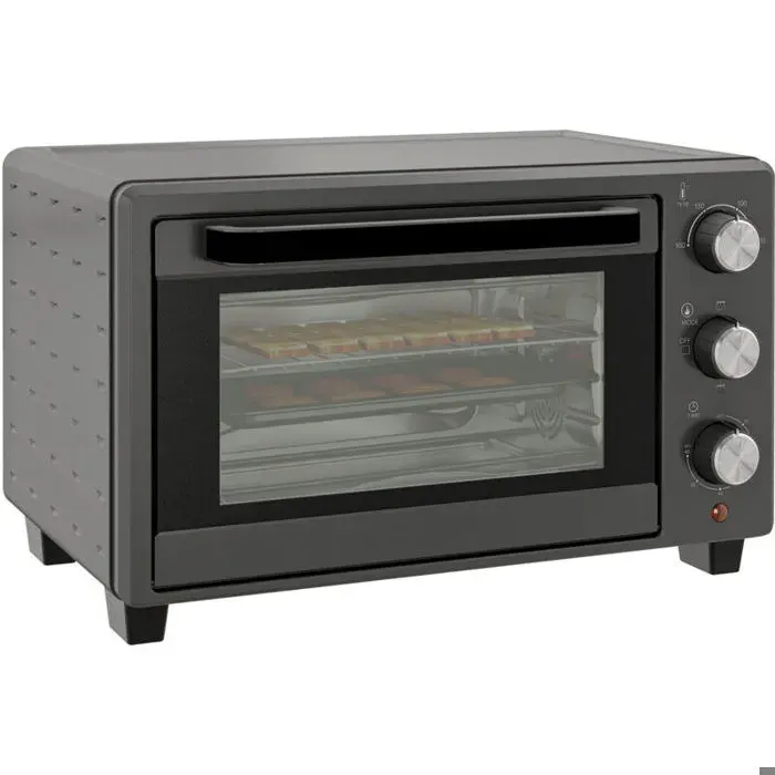 Mini-four four grille-pain de 21 L avec 1 grille et 1 plaque de cuisson 3 modes de cuisson 100 °C à 230 °C inox verre gris