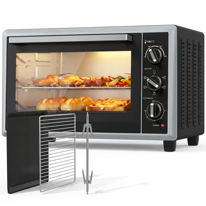 Mini-four - HOMCOM - 32 L - broche rotative chaleur tournante température réglable 90-230 °C - acier - 528x38x35cm - noir