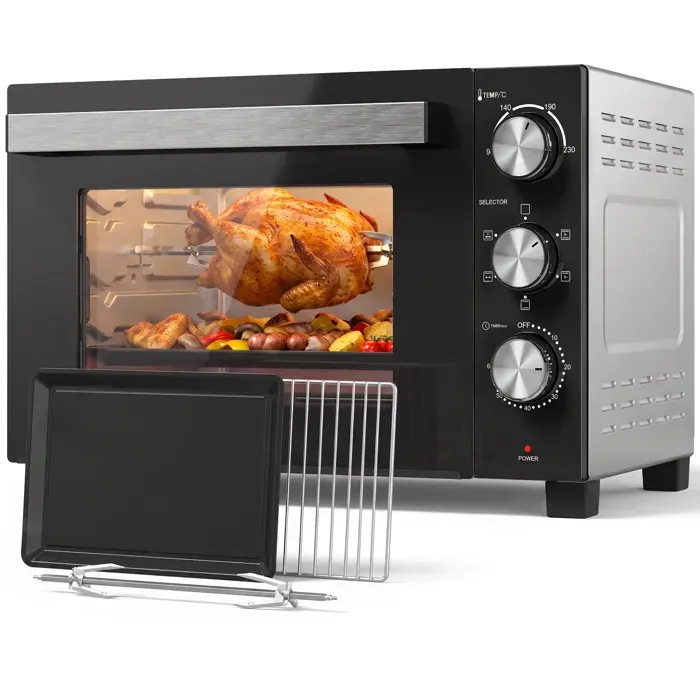 Mini-four - HOMCOM - 36 L - broche rotative chaleur tournante température réglable 90-230 °C - acier - 531x38x35cm - argenté