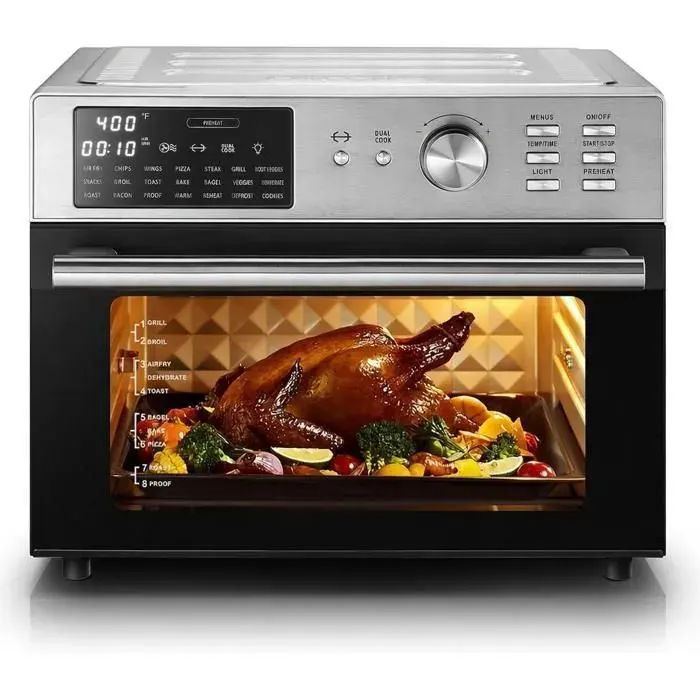 Mini four intelligent - Four a air 30L/21 Programmes/30-230℃ Lumière intégrée Fonction de déshydratation Minuterie 2 heures