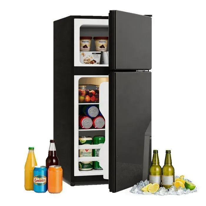 Mini Frigo 60L avec Congélateur 22L Petit Réfrigérateur Silencieux 45dB Porte Vitrée pour Bureau et Salon Éclairage LED 87.5cm