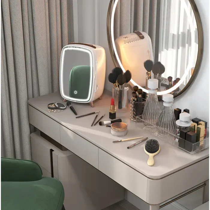 Mini frigo cosmétique 6 L avec miroir LED portable blanc