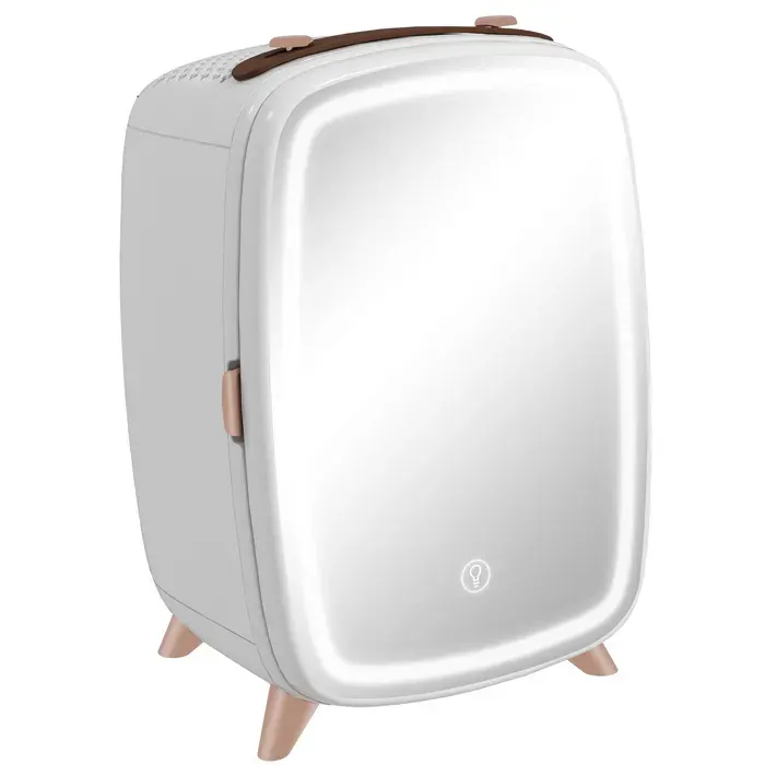 Mini frigo cosmetique 6 L blanc portable miroir tactile LED 26 dB pour cosmetiques boissons et snacks