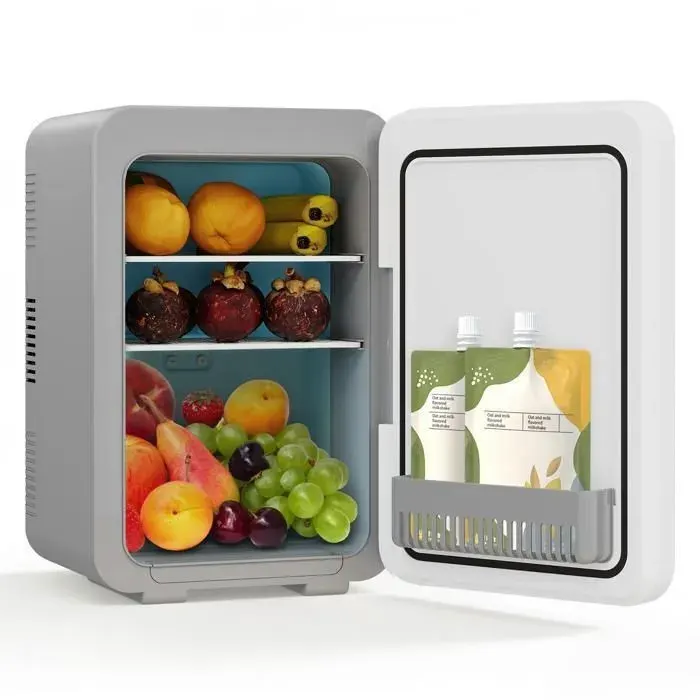 Mini Frigo Mini Réfrigérateur 10L - Froid et Chaud - Mini Frigo de Chambre - Silencieux - Blanc et Gris