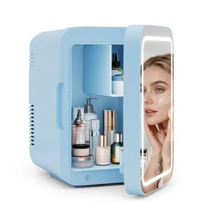 Mini Frigo Mini Réfrigérateur 4L - Froid et Chaud - 12V/220V - Mini Frigo de Chambre - Portable - Bleu