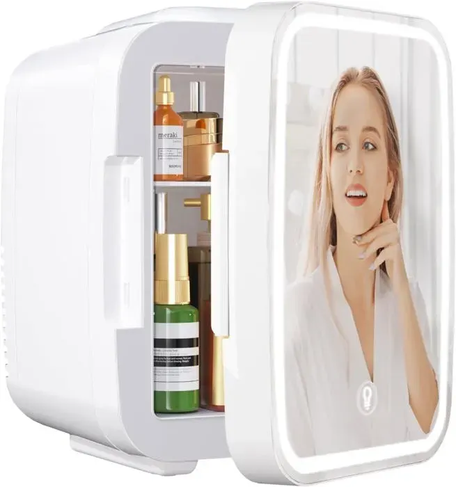 Mini Frigo pour Chambre-avec Miroir LED- AC-220V DC 12V -4L Petit Frigo de Portable-pour Voiture Bureau