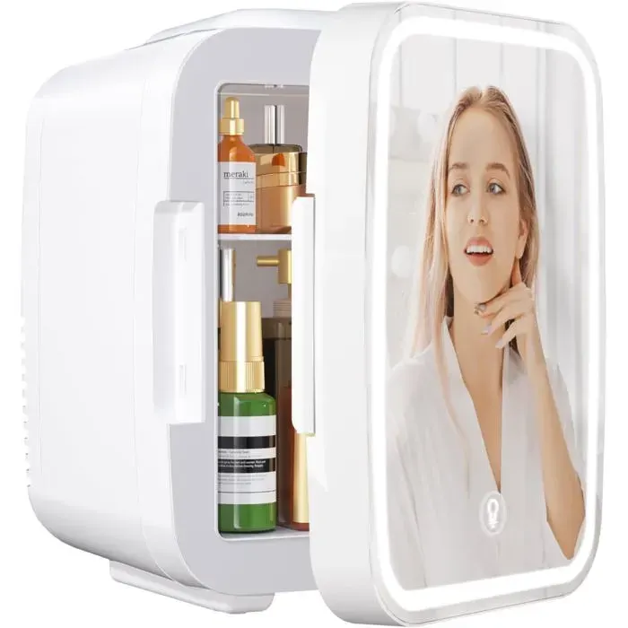 Mini Frigo Pour Chambre Frigo Skincare Avec Miroir Led Petit Frigo De 4L Portable Thermoelectrique Chauffe & Refroidisseur 220V