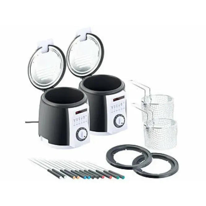 Mini-friteuses 2 en 1 - Rosenstein & Söhne - 09 L - 840 W - 6 personnes - Blanc et Noir
