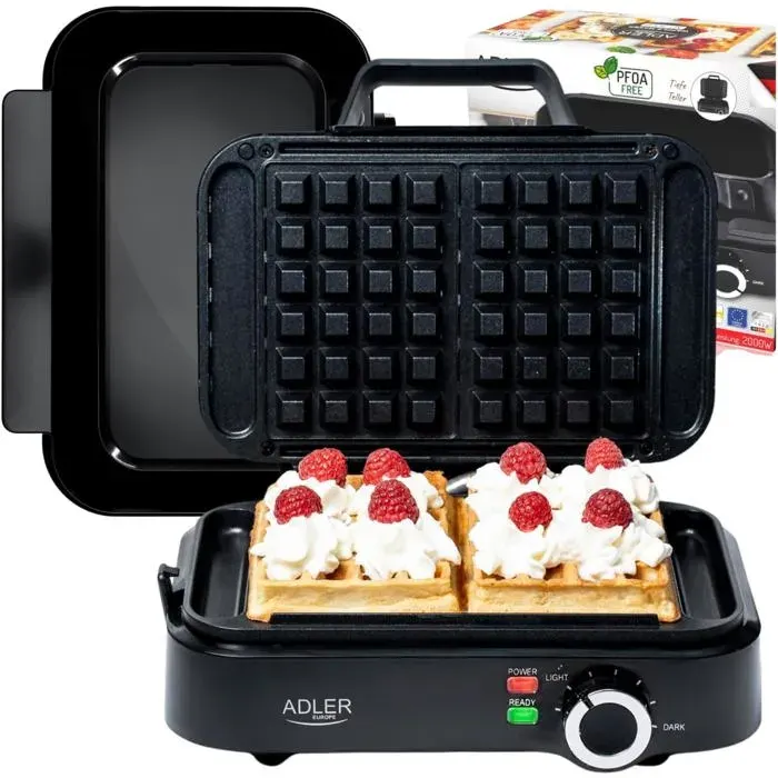 Mini Gaufrier 2000W – Gaufrier Compact Avec Revêtement Antiadhésif – Température Réglable–Gauffre Prépare 2 Grandes Gaufre[PE551]