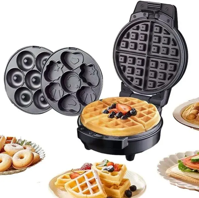 Mini gaufrier avec 3 plaques amovibles 3 en 1 petit gaufrier mini gaufre gaufre de dessin animé beignet gaufrier antiadhésif