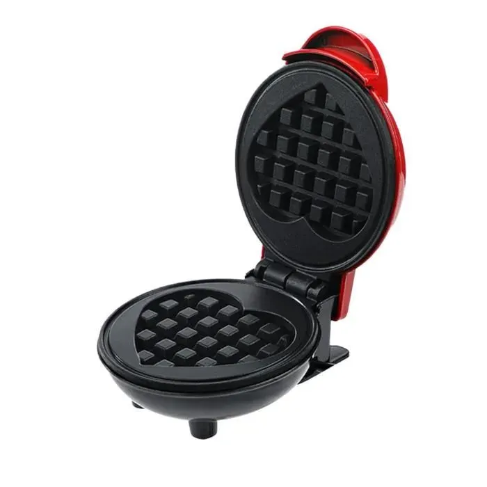 Mini Gaufrier Plaque à Gaufre en forme de cœur avec Revêtement anti-adhésif Design rétro Gaufrier Professionnel Eléctrique 350W