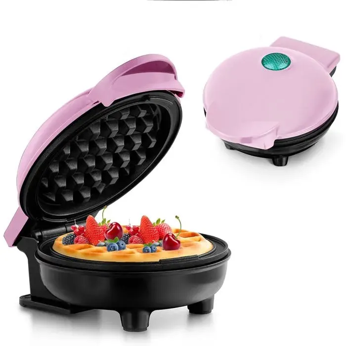 Mini Gaufrier Pour Gaufres Classiques Petit Gaufrier Avec Antiadhésif Design Rétro Pour Anniversaires Fêtes De Famille Rose