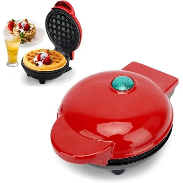 Mini gaufrier rond – 350 W chauffage rapide et uniforme – Avec indicateur lumineux – rouge 165 x 85 x 125 cm